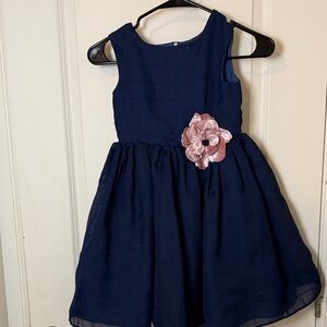 Pippa & Julie Navy Blue Kids Dress with Pink Flower Accent